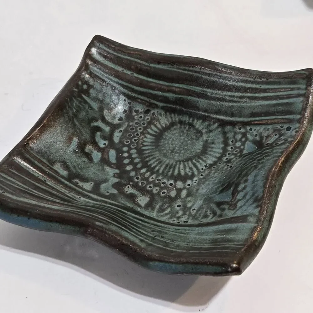 Art Pottery Sauce/ Ring/ Chopstick Holders x4‎ Art Pottery Abstract Green rustic
